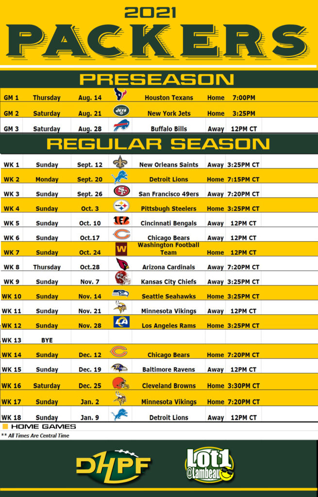 Green Bay Packers schedule for 2021