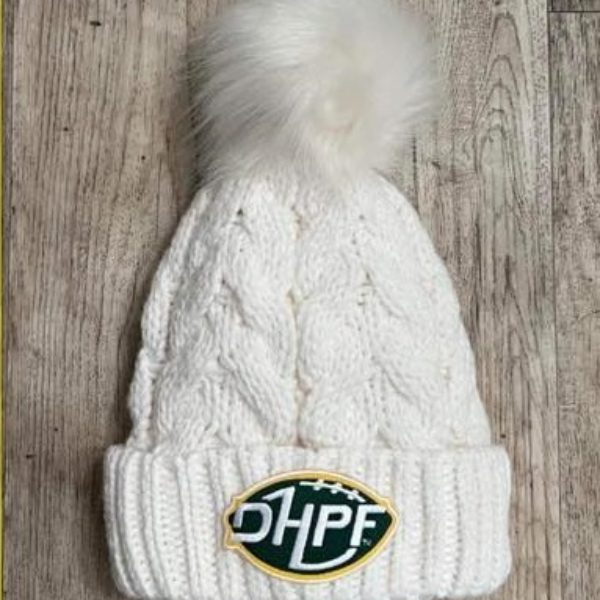 White Soft Knit DHPF Women's Hat w/ Faux Fur Pom